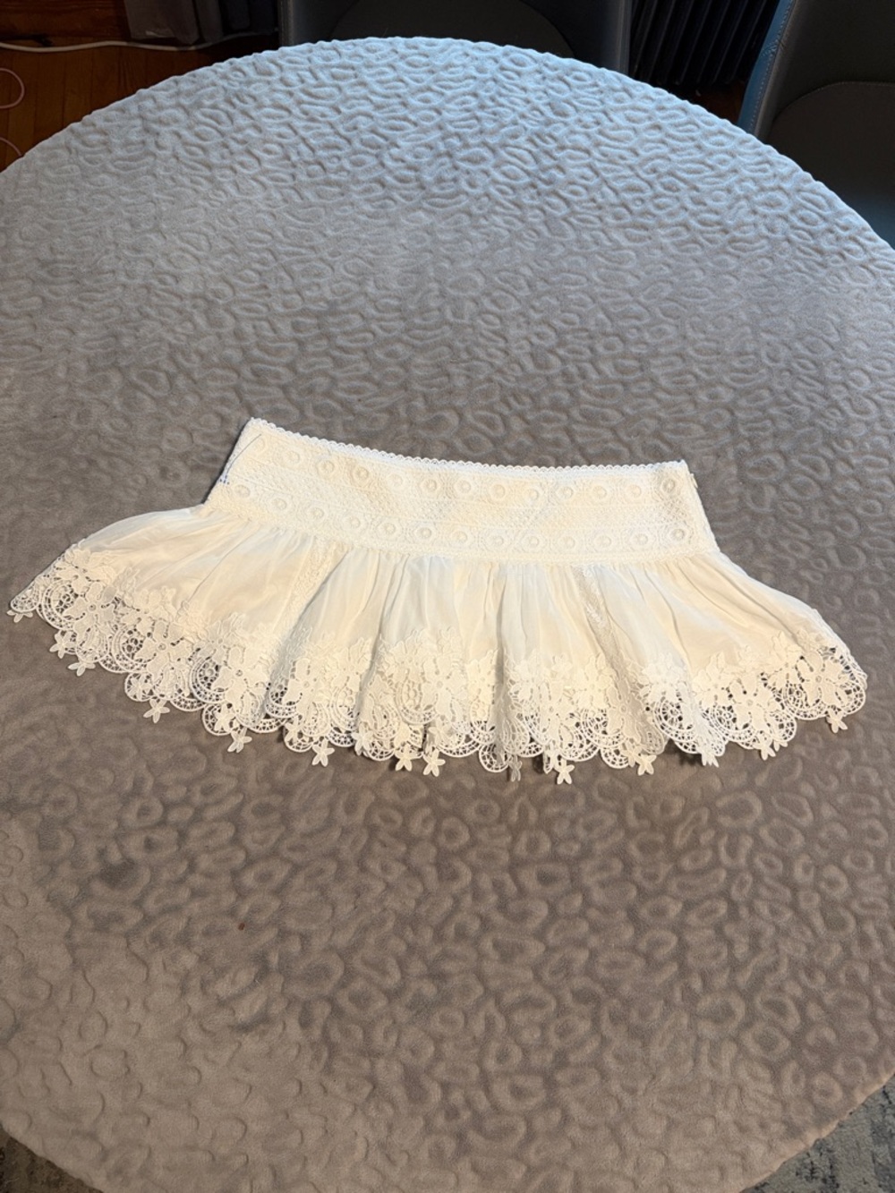 White Lace-Trim Low sitting Mini Skirt - Feminine Tiered Flare